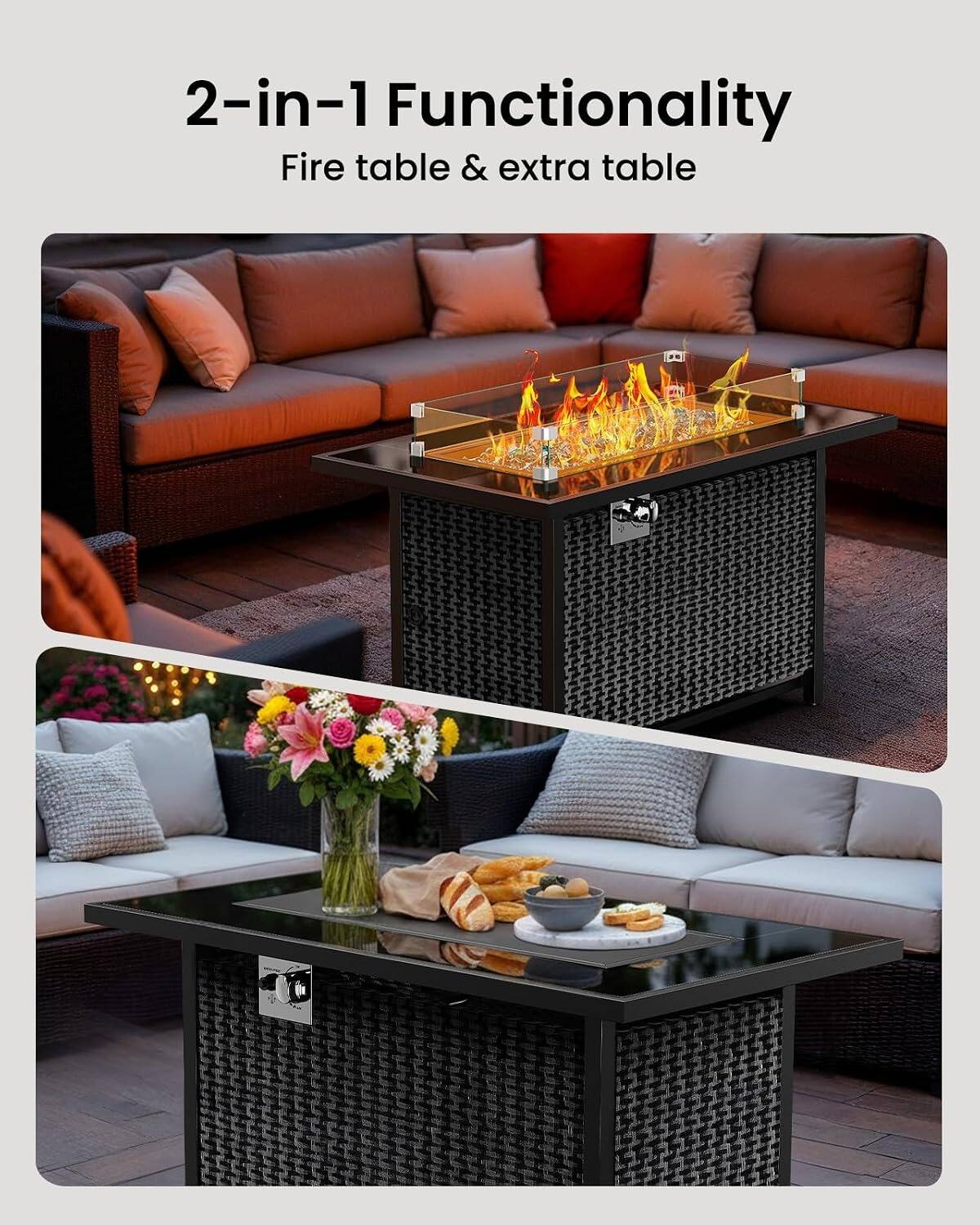 2-in-1 Functionality  
Fire table & extra table