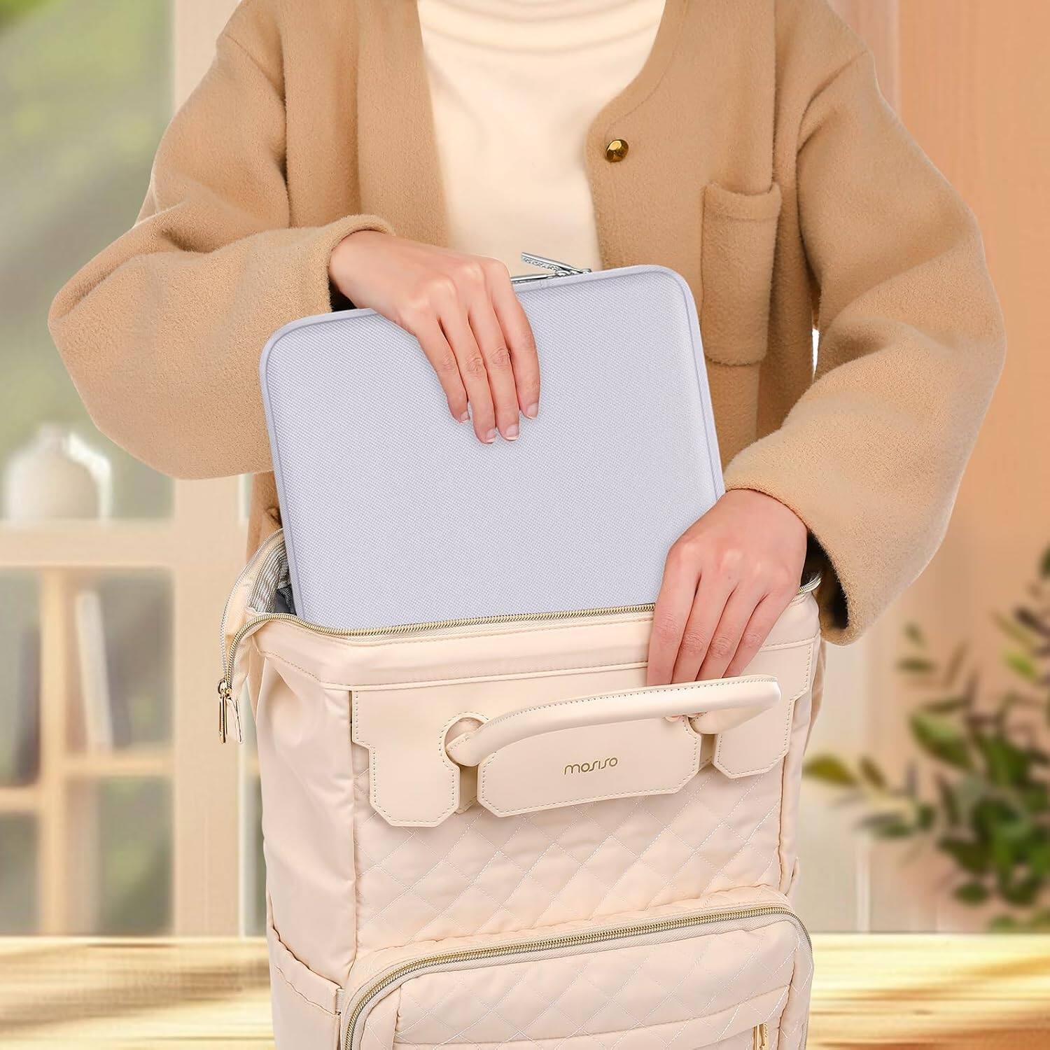 Alt View 4. mosiso - 14 inch Laptop Sleeve with Pocket, Polyester Vertical Case for ASUS Acer, HP Stream, Dell Latitude, Lenovo IdeaPad - Dusty Lilac.