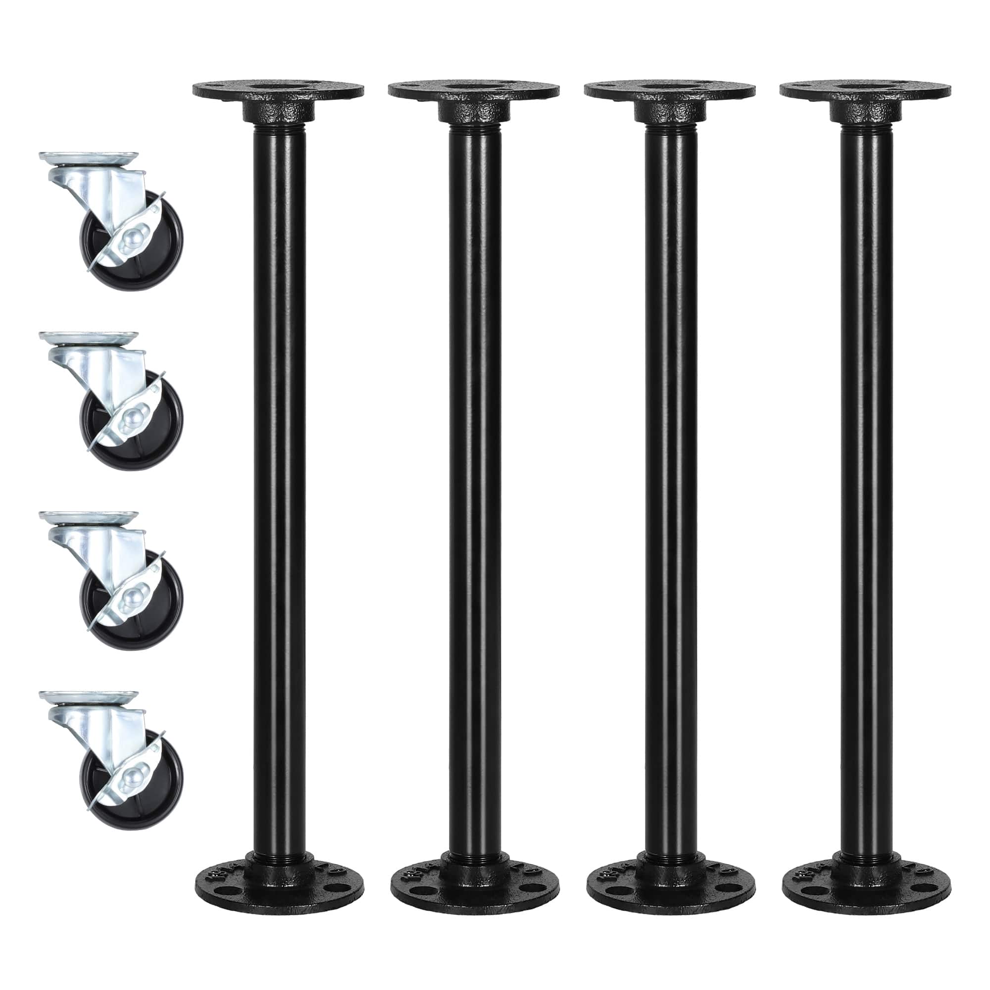 Oumilen - 4 Pack Industrial Pipe Table Legs with Locking Casters – 12.13in Metal Legs for DIY Coffee Table - Black