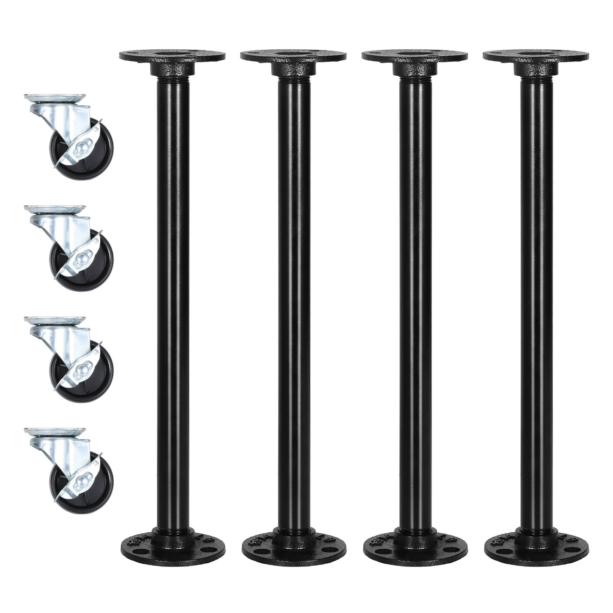 Front. Oumilen - 4 Pack Black Industrial Pipe Table Legs with Locking Casters – 12.13in Metal Legs for DIY Coffee Table - Black.