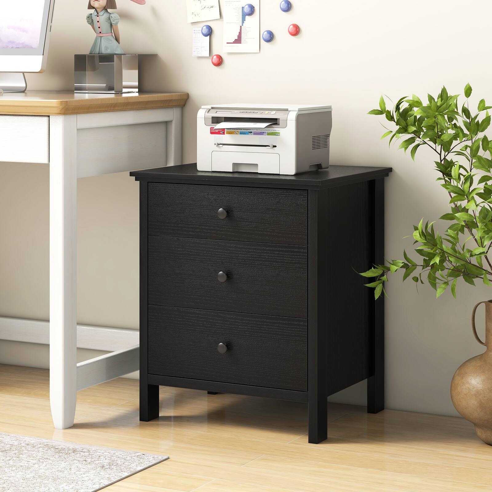 Alt View 4. Costway - Costway Nightstand Beside End Side Table Accent Table Organizer W/3 Drawers - Black.
