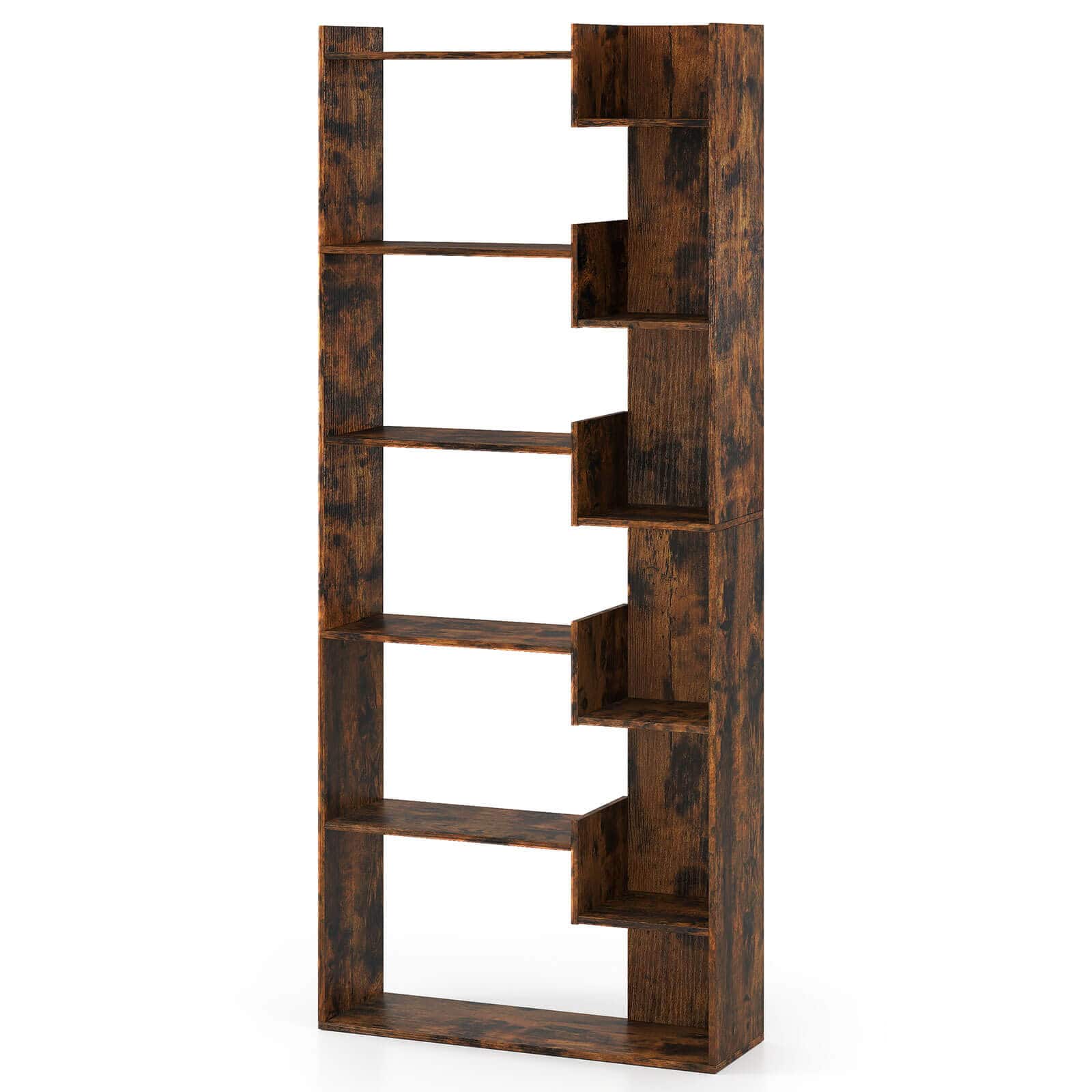 Costway - 1 PCS 6-tier Bookshelf Tall Display Shelf with 11 Open Shelves 2 Anti-tipping Kits - Rustic Brown