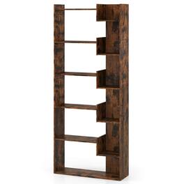 Costway - 1 PCS 6-tier Bookshelf Tall Display Shelf with 11 Open Shelves 2 Anti-tipping Kits - Rustic Brown