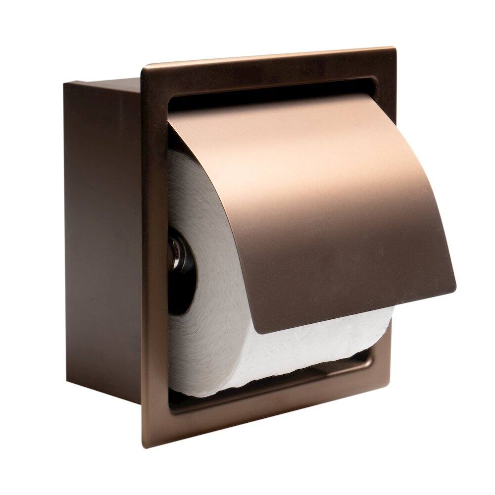 Front. Alfi - PVD Brushed Copper Stainless Steel Recessed Toilet Paper Holder with Cover - Brown.