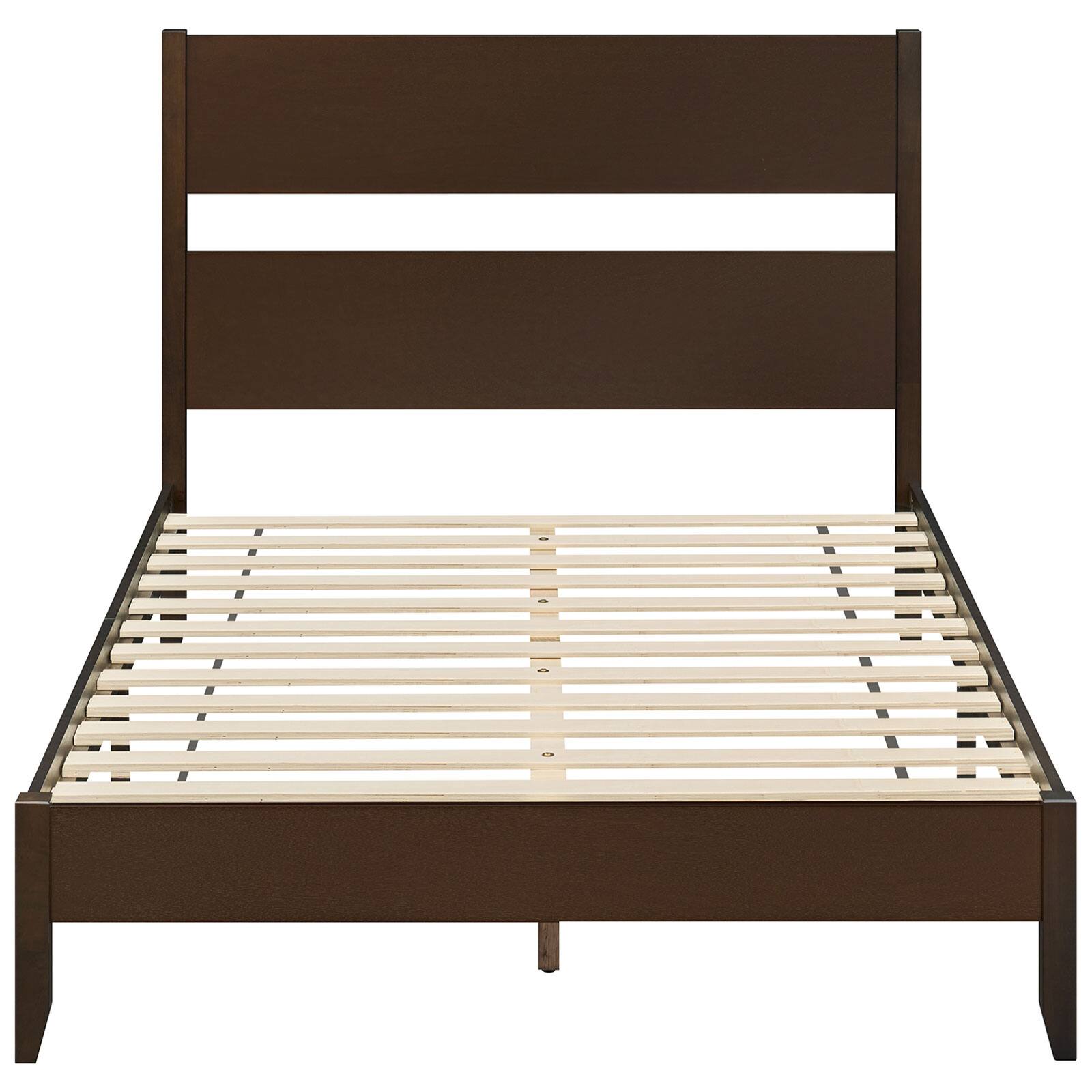 Alt View 1. Costway - Costway Full Bed Frame with Headboard, Solid Wood Legs, 12 Slats, No Box Spring Needed - Dark Walnut.