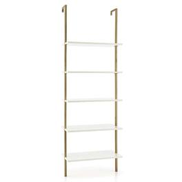 Kadyn - Open Book Shelf,Storage Shelf Unit Plant Stand,5 Tier Ladder Shelf Wall-Mounted Bookcase with Steel Frame-Golden - White