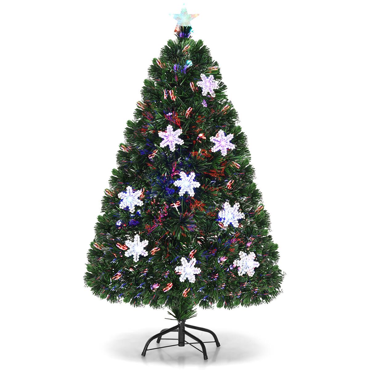 Alt View 8. Gymax - Gymax 6' Pre-Lit Multi-Color Lights Fiber Optic Artificial Christmas Tree with Snowflakes - Green.