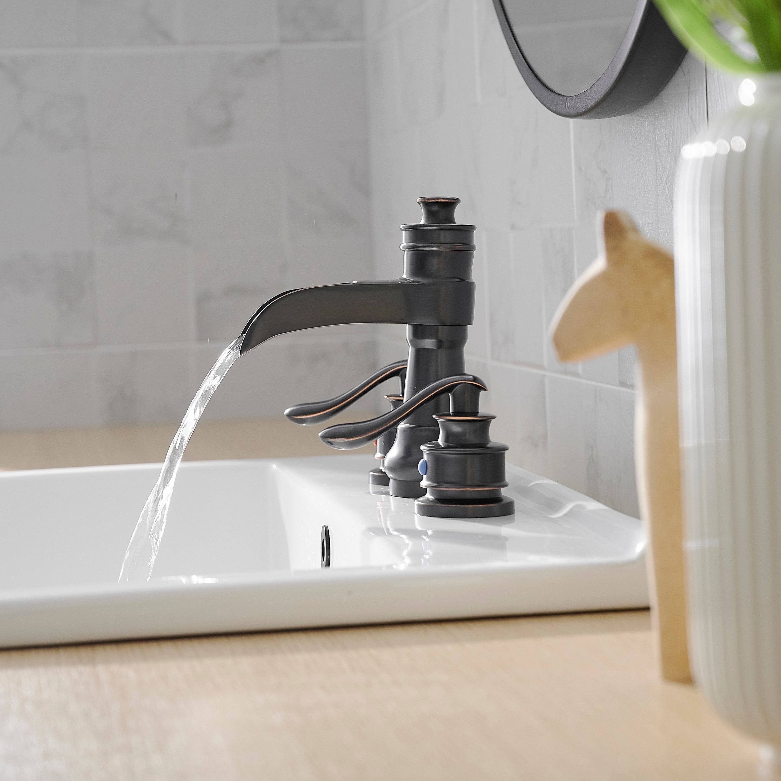 Left. Boyel Living - Waterfall 8-Inch Widespread 2-Handle Bathroom Faucet with Drain Kit in Oil Rubbed Bronze - Oil Rubbed Bronze.