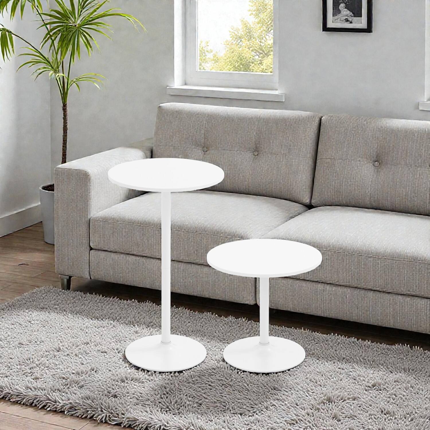 Hivvago - Sleek Round Bistro Table with Elevated 40-Inch Bar Design - Set of 2 - White