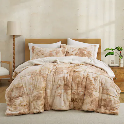 Front. Peace Nest - Peace Nest Sherpa Fluffy Faux Fur Comforter Set Plush Reversible Bedding Set - Beige.