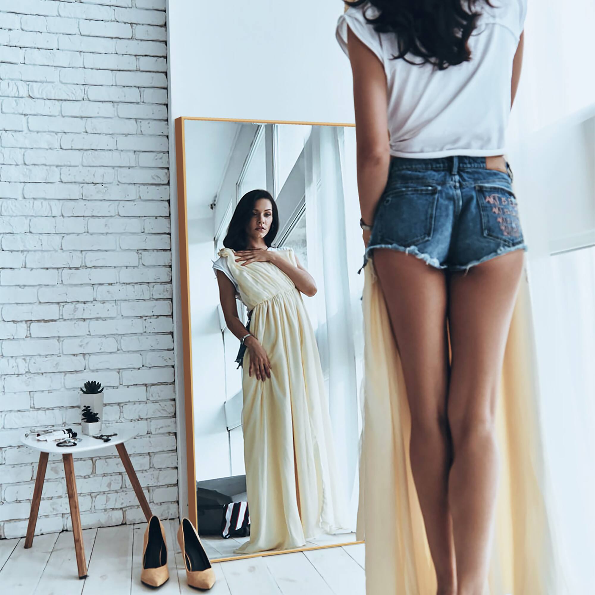 Alt View 3. Costway - Costway 59"Full Length Body Mirror Aluminum Frame Leaning Hanging Dressing Mirror - Gold.