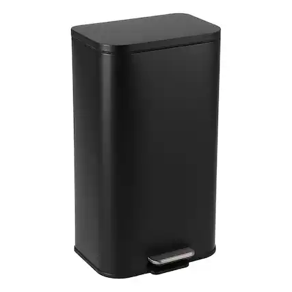 Front. Acekool - 5.3 Gallon Black Fingerprint-Proof Stainless Steel Trash Can with Soft-Close Lid, Foot Pedal & Removable Bucket - Black.