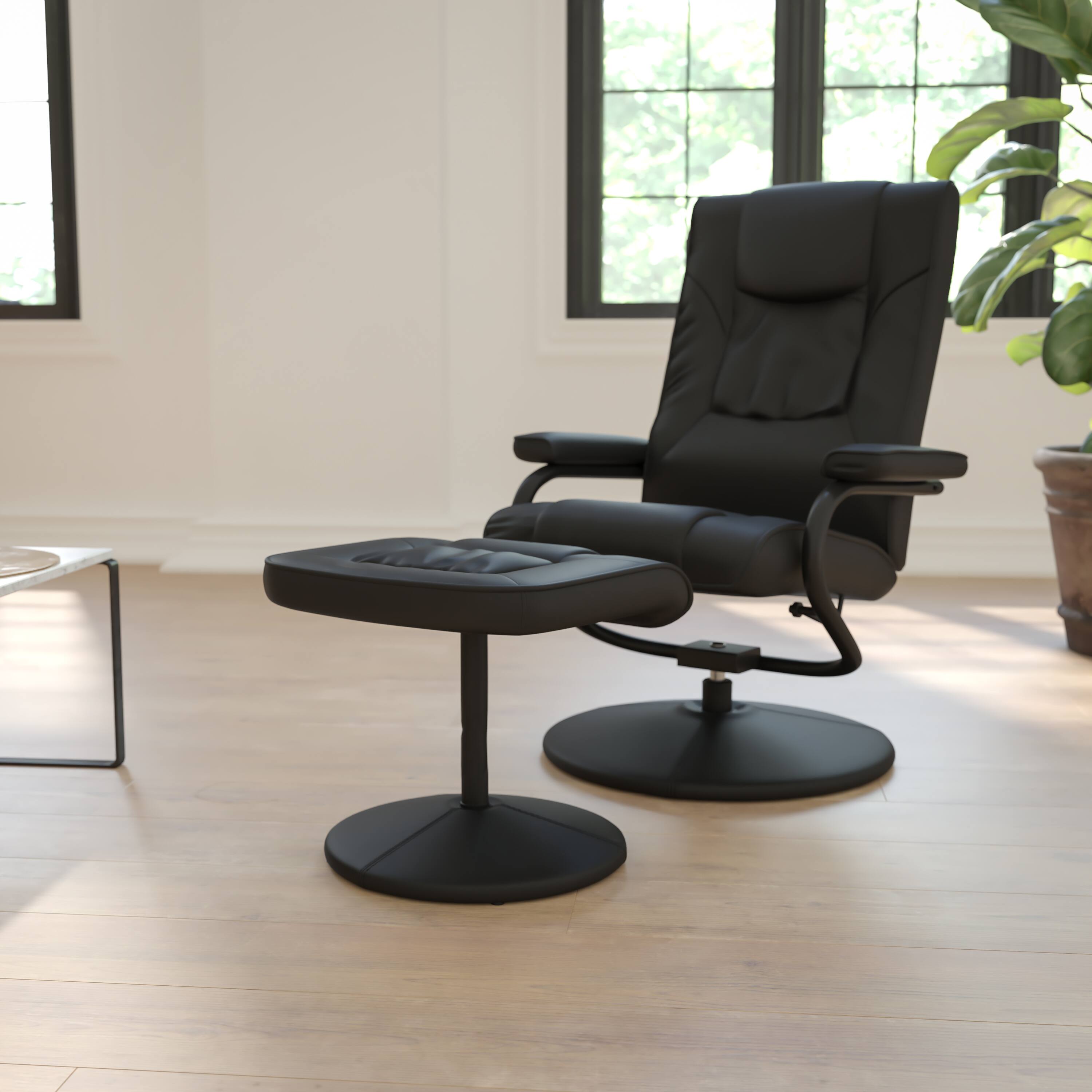 Alt View 1. Emma + Oliver - Contemporary Multi-Position Recliner & Ottoman w/ Wrapped Base - Black.