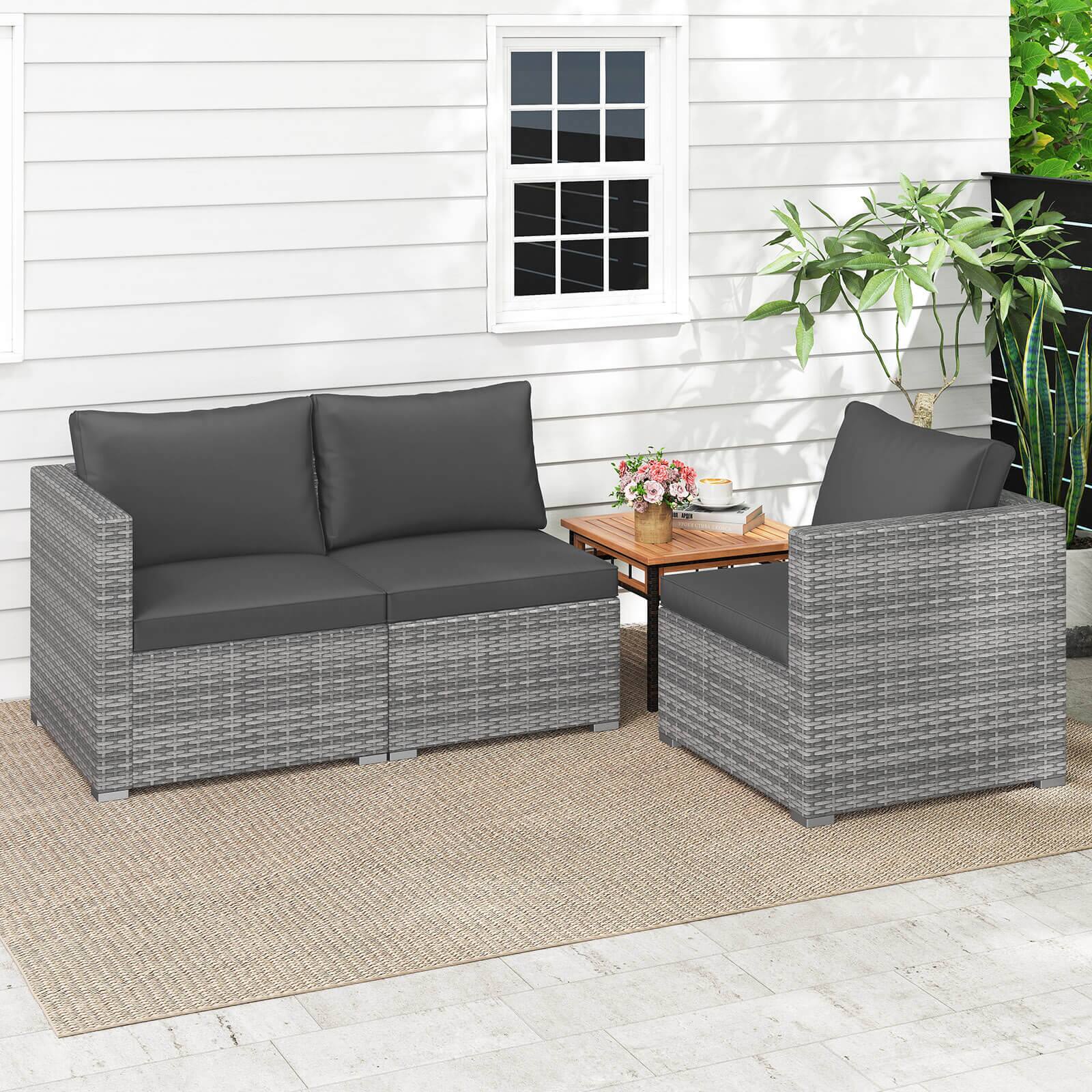 Alt View 5. Costway - Costway 3PCS Patio Sectional Sofa Set, PE Rattan Modular Couch Furniture Set with Cushions - Black + Mix Gray.