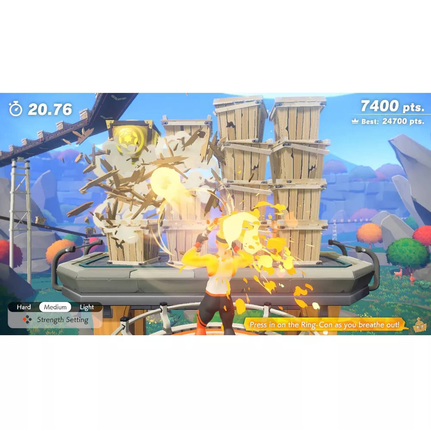 20.76  
7400 pts.  
Best: 24700 pts.  

Hard Medium Light  
Strength Setting  

Press in on the Ring-Con as you breathe out!