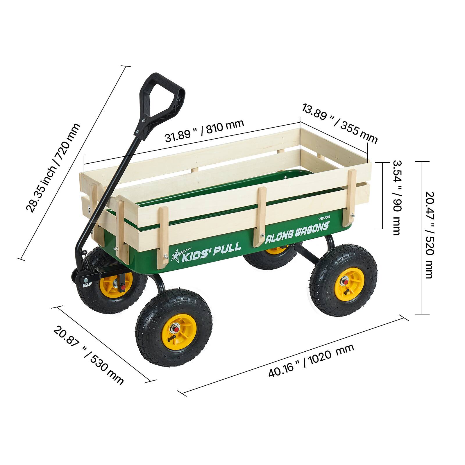mm 720 - inch 35 28. 810 mm 31.89 KIDS' PULL 13.89 I I 355 mm HVOW ALONG WAGONS 3.54" /90 mm : mm 20.87 I I 530 mm mm 1 | 1020 40.16