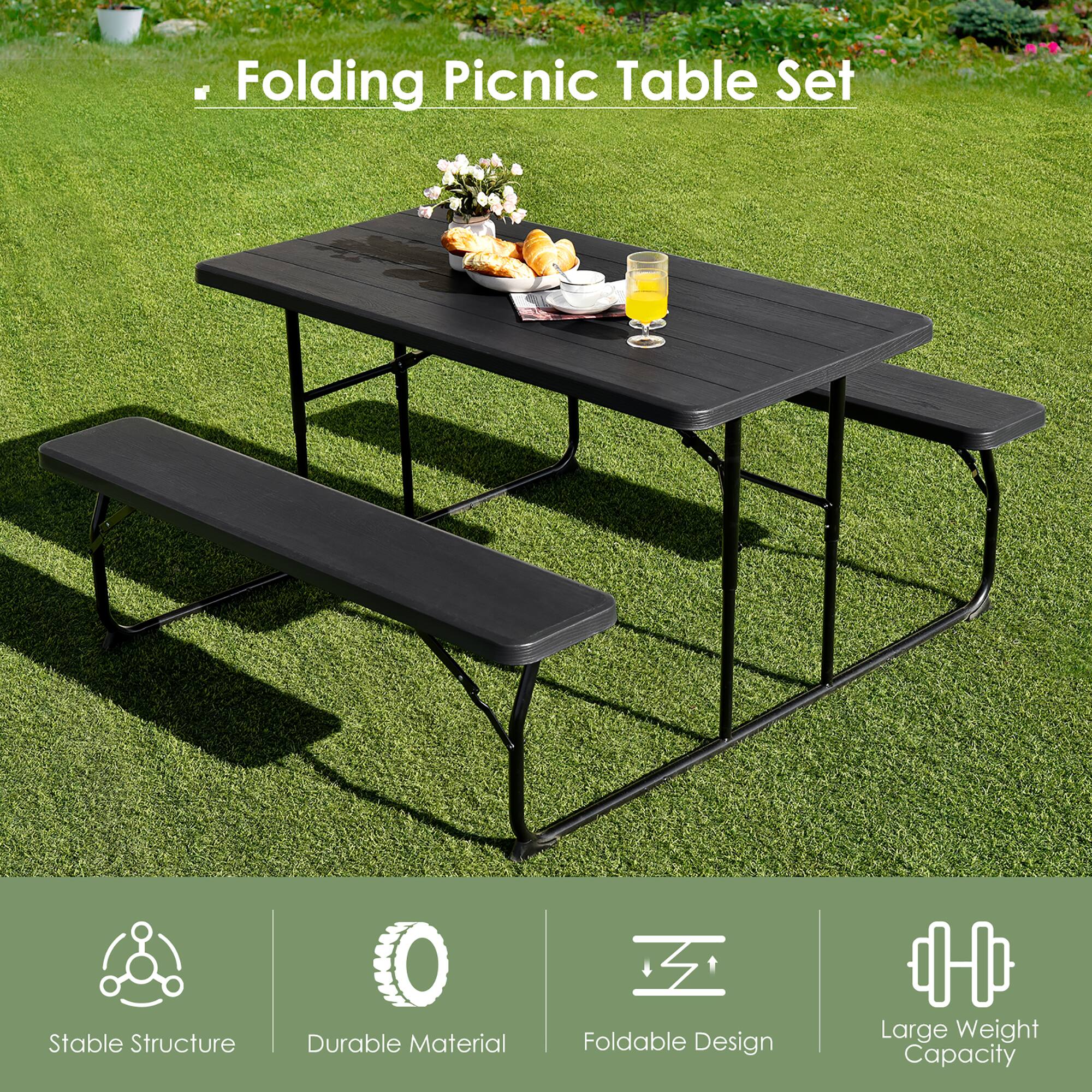 Folding Picnic Table Set
Stable Structure
Durable Material
Foldable Design
Large Weight Capacity