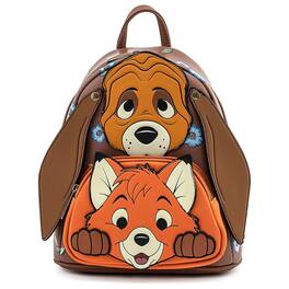 LoungeFly - Disney Fox and Hound Brown Mini Faux Leather Backpack with Pockets - Multicolored