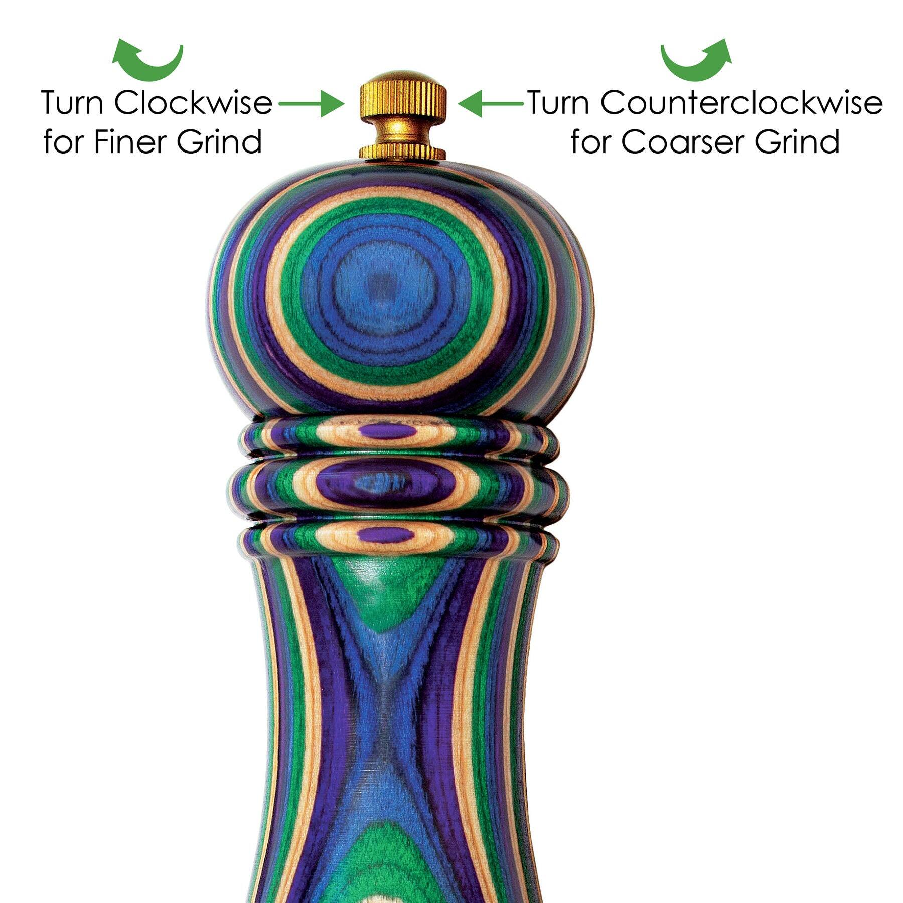 Turn Clockwise for Finer Grind  
Turn Counterclockwise for Coarser Grind