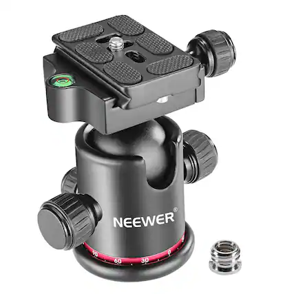 Front. Neewer - Professional 360° Metal Ball Head with Quick Release Plate - 17.6lb Capacity for Tripods & Cameras - Black.