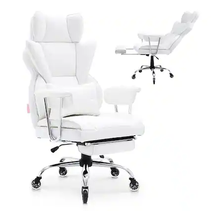 Front. VEVOR - Reclining Office Chair with Footrest, Heavy Duty PU Leather Wide Office Chair, Big and Tall Executive Office Chairs - White.