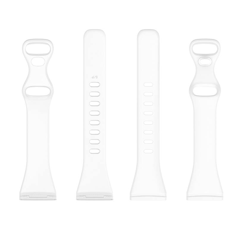 Left. StrapsCo - Slim Active Strap Silicone Rubber Watch Band For Fitbit Versa 4 (Medium-Long) - White.