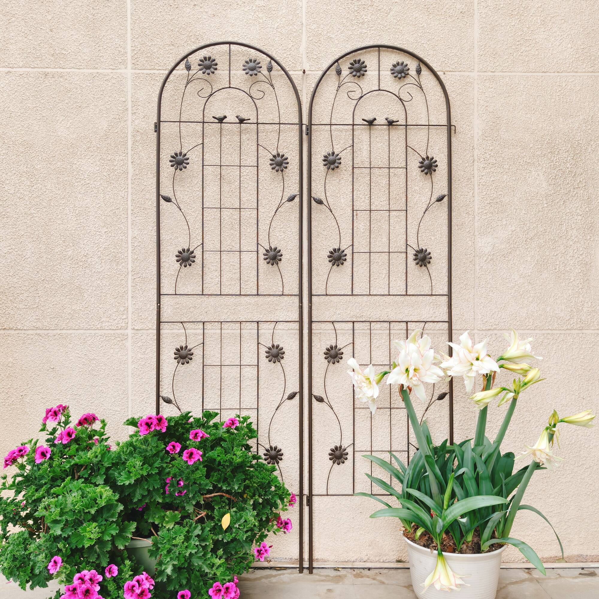 Left. Loheer - Rustproof Metal Garden Trellis Set 5.9 ft x 1.6 ft 2 Pack - Brown.