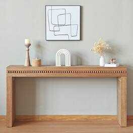 GOODSILO - Modern Wooden Console Table with Decorative Beaded Trim for Entryway and Living Room - Antique Natural