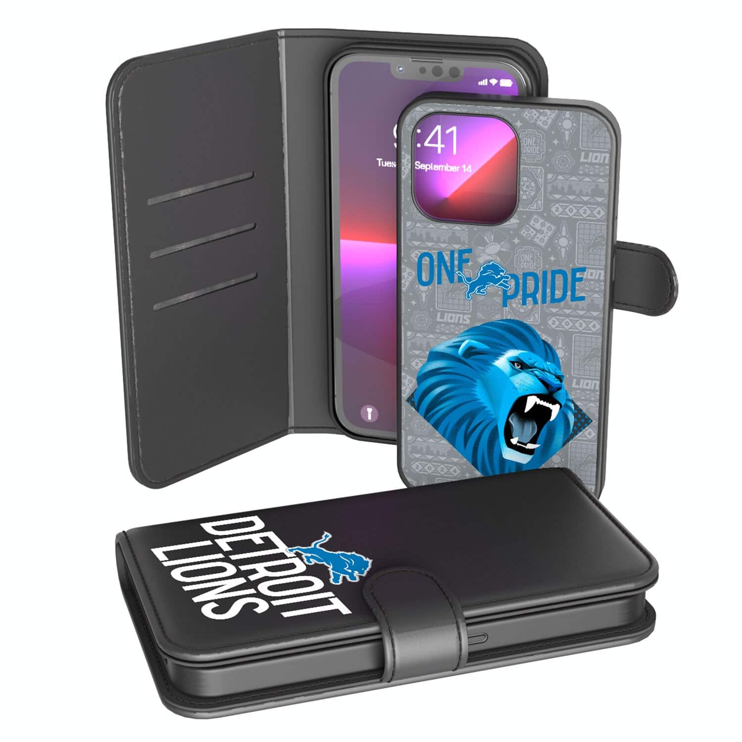 Keyscaper - NFL - Detroit Lions iPhone Wallet Case - 14 - Black