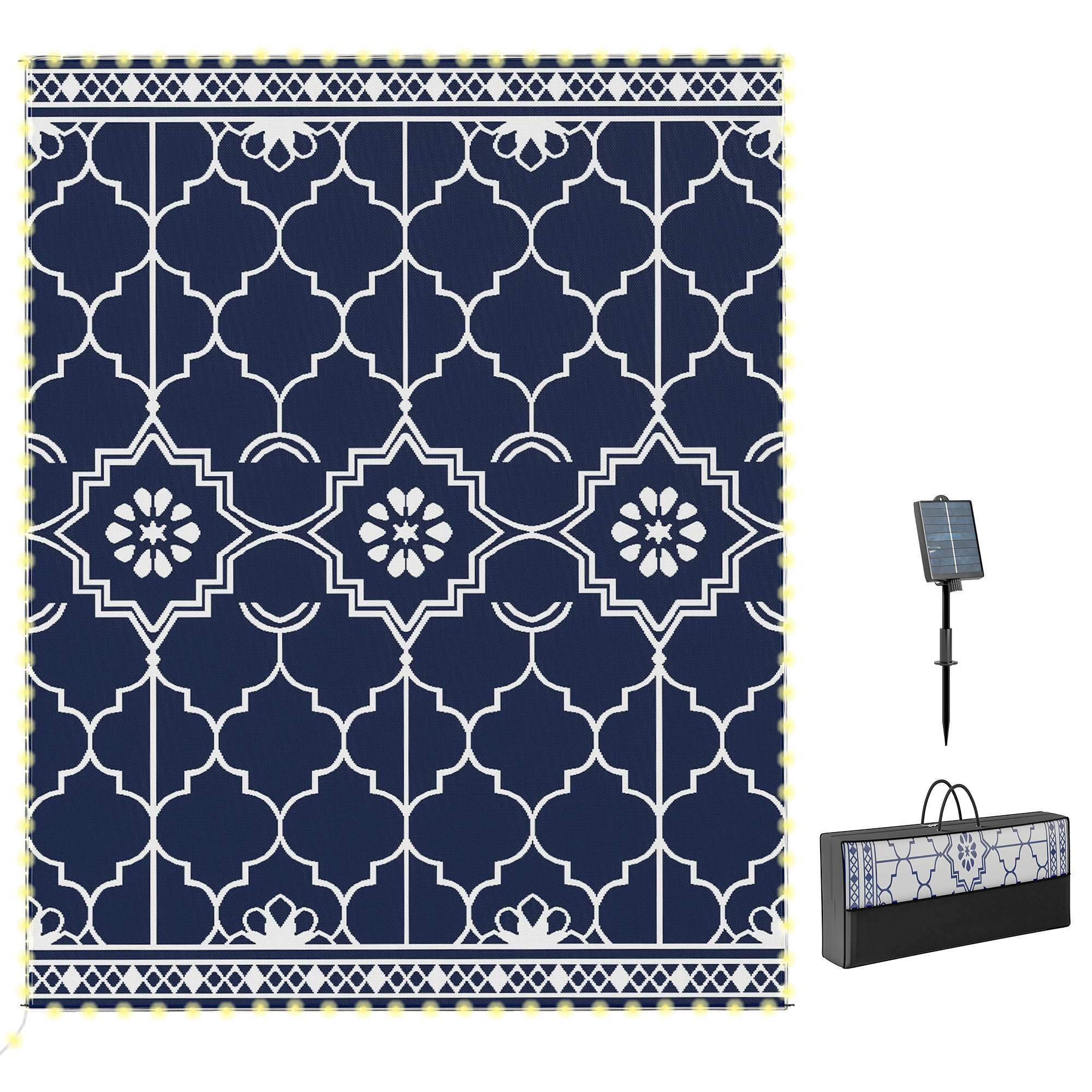 Front. Outsunny - Outdoor Rug Carpet with LED Lights - Dark blue.