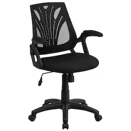 Emma + Oliver - Mid-Back Designer Mesh Swivel Task Office Chair with Open Arms - Black Mesh