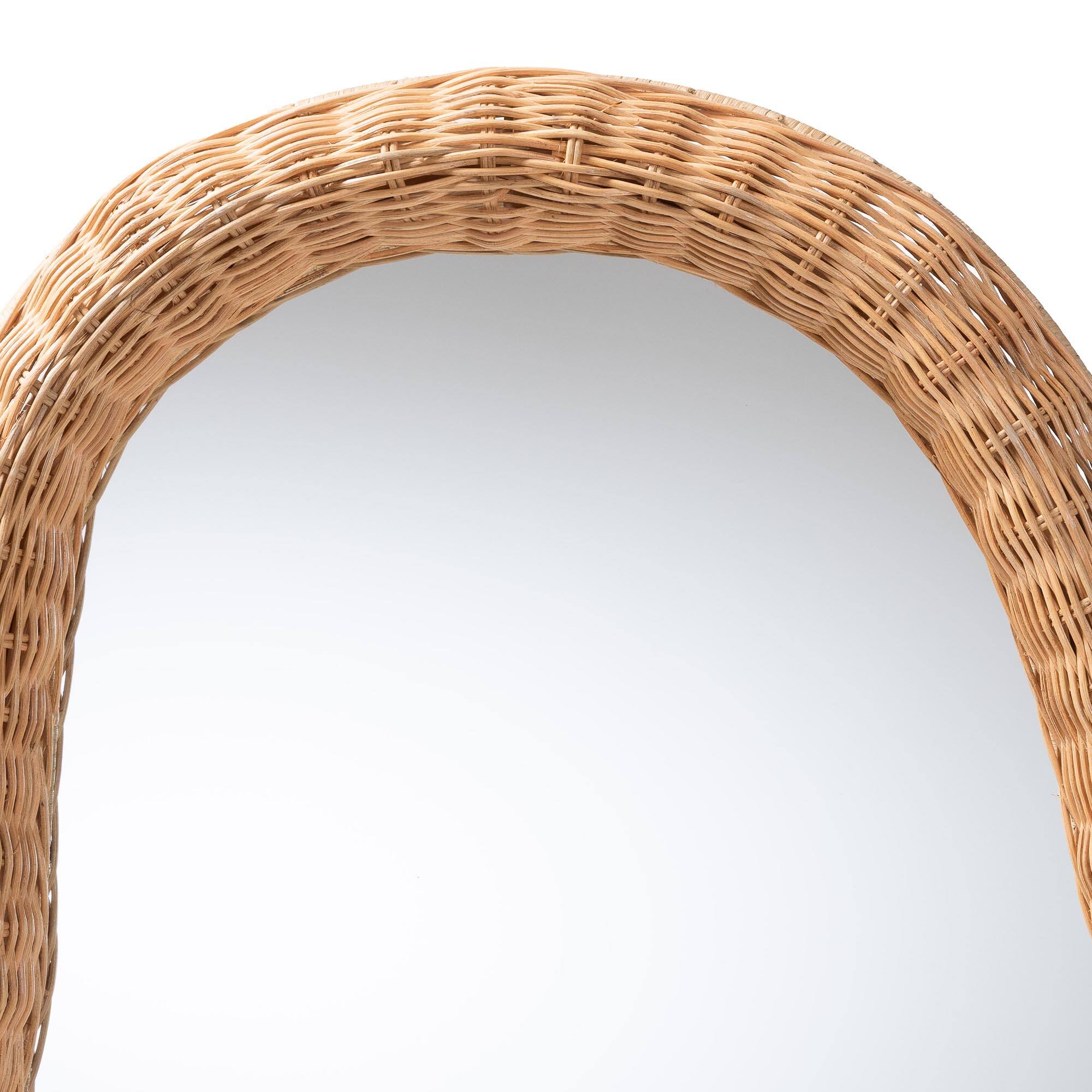Angle. bali & pari - Ulrica Natural Rattan Wall Mirror – Handwoven Wicker Irregular Shape Accent Mirror for Living Room, Bedroom, or Entryway - Honey.