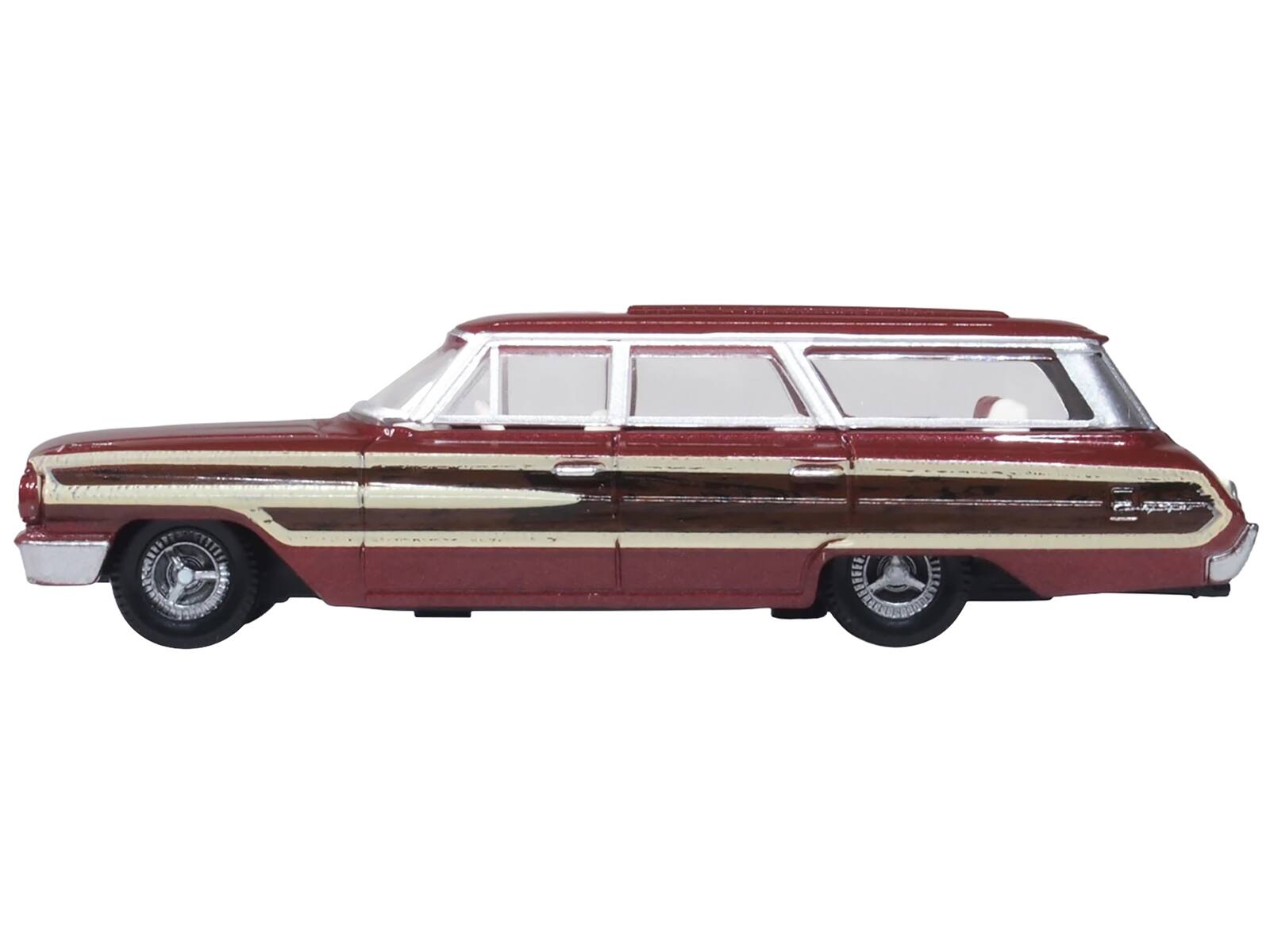 Alt View 1. Oxford Diecast - 1964 Ford Country Station Wagon Squire Vintage Burgundy w/Woodgrain & White Interior 1/87 (HO) Model Car Oxford Diecast.