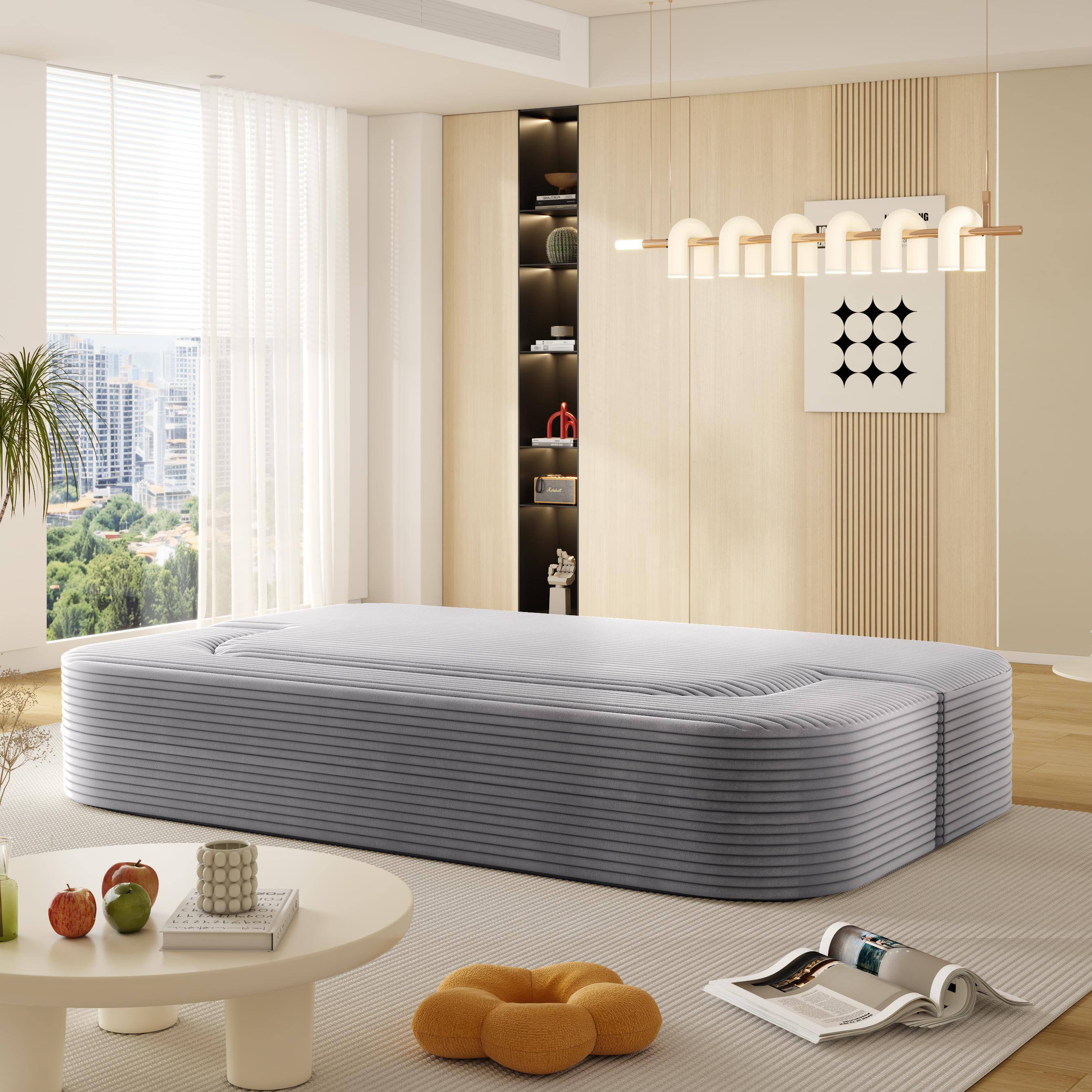 Alt View 6. APRILSOUL - Modern 2 in 1 Foldable Sofa Functional Blanket 2 Pillows Plush Corduroy Convertible Sleeper - GREY.