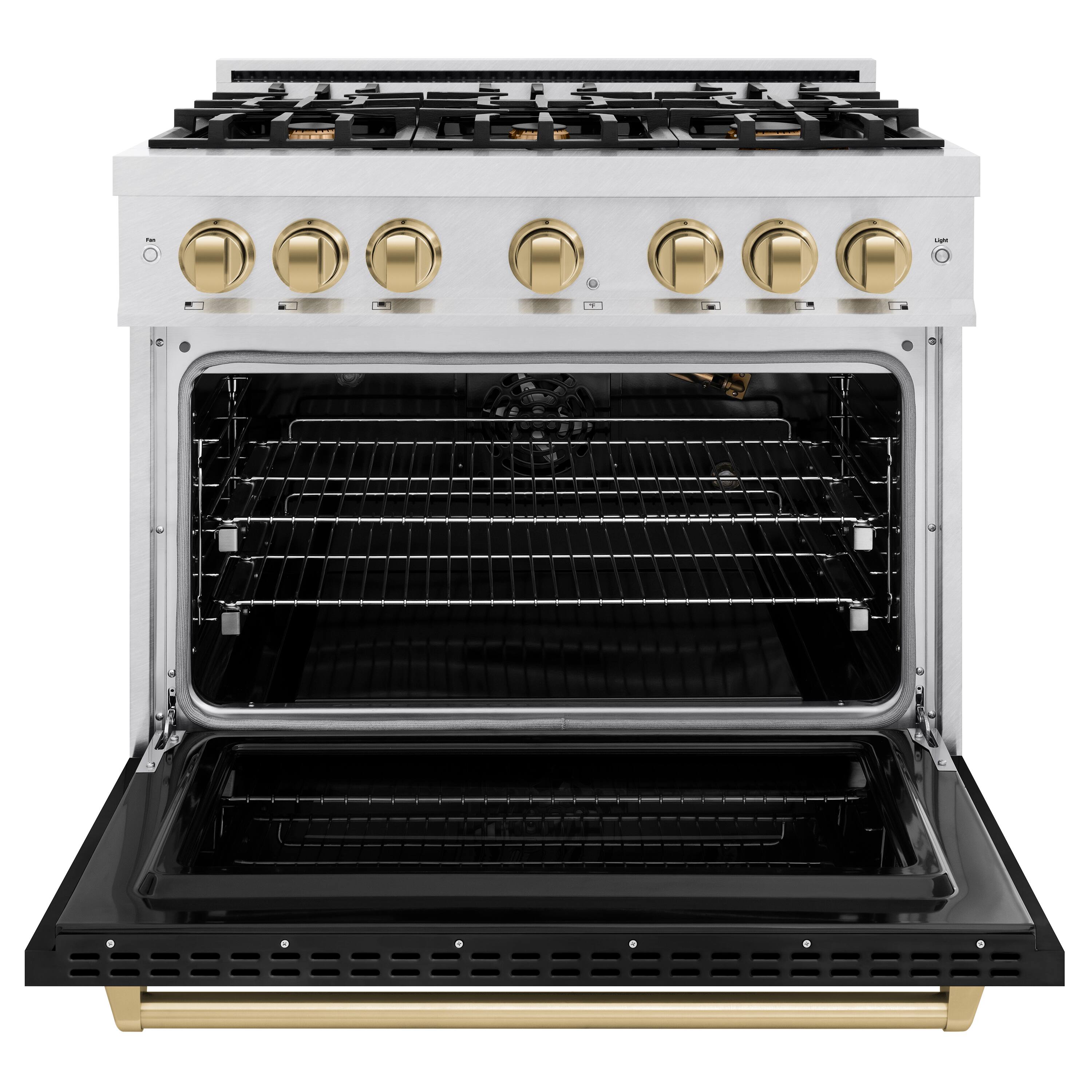 Angle. ZLINE - ZLINE Autograph 36 in. Classic Satin Steel Gas Range with Bronze Accents (CGRSZ-BLM-36-CB) - White.