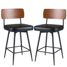 Costway - 27" Padded Counter Barstools Set of 2 with Wooden Backrest & Metal Legs, Footrest - Black