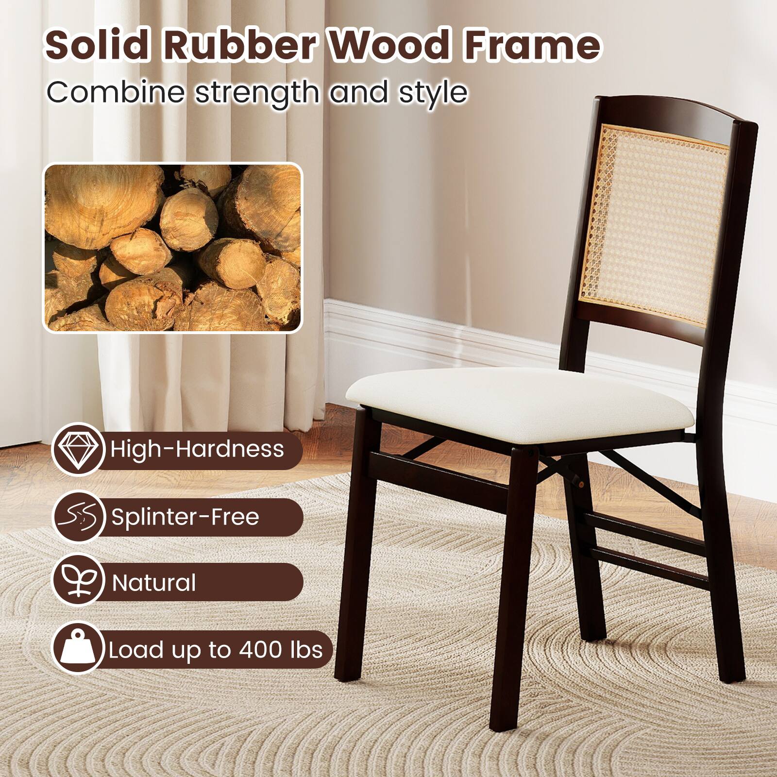 Solid Rubber Wood Frame  
Combine strength and style  

- High-Hardness  
- Splinter-Free  
- Natural  
- Load up to 400 lbs