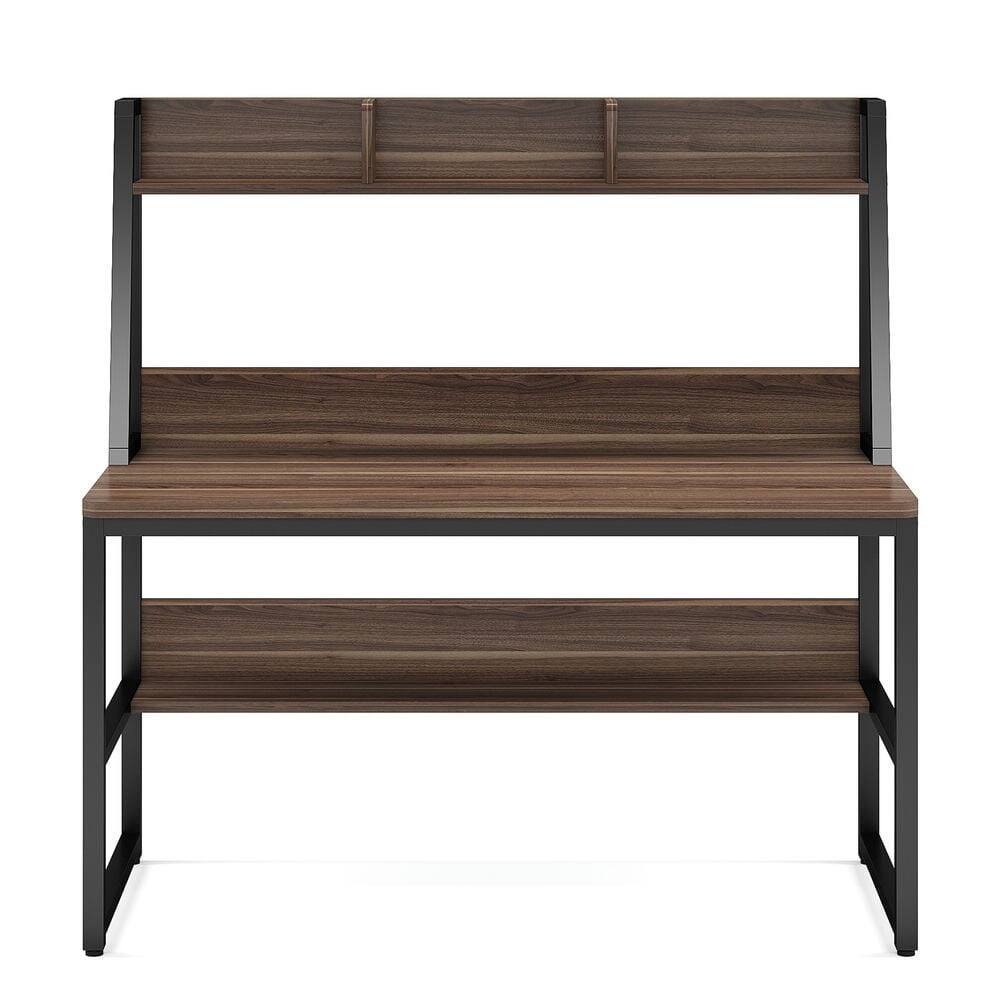 Angle. Kadyn - Kadyn Study Writing Desk, Computer Desk,47" Computer Desk, Heavy Duty Writing Desk with Hutch & Bookshelf,Brown - Brown.