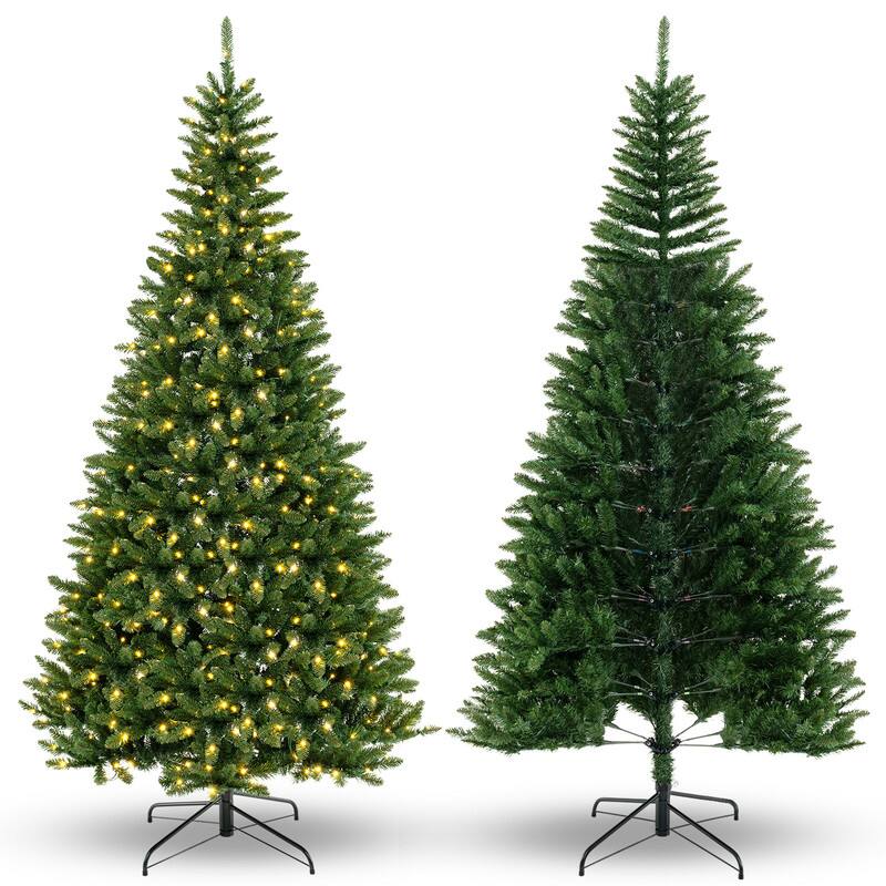 WELLFOR - 8ft Pre‑lit 270° Corner Hinged Artificial Christmas Tree ‑Holiday Indoor Decoration for Small‑Space Apartment Corner - Green