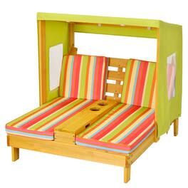 Costway - Kids Double Chaise Lounge Patio Lounge Chair with Cup Holders & Awning - Colorful