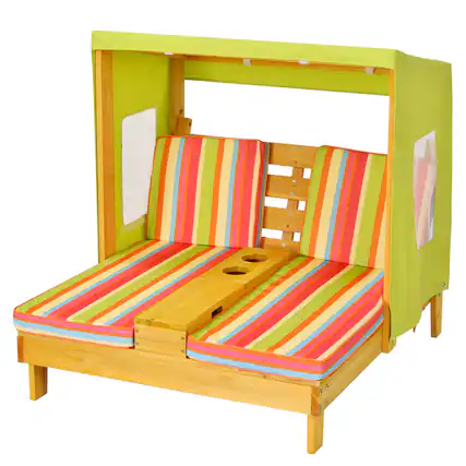 Front. Costway - Costway Kids Double Chaise Lounge Patio Lounge Chair with Cup Holders & Awning - Colorful.