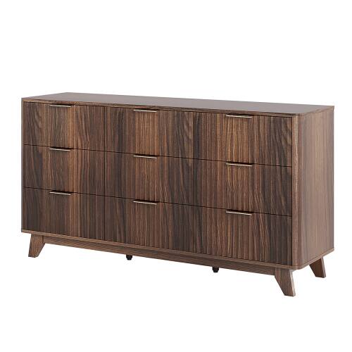 Alt View 2. Winado - 57"L Fluted Chest of Dresser Drawers with 9 Drawers Wide Boho Wood Chest of Drawers Organizer for Living Room Bedroom - Walnut.