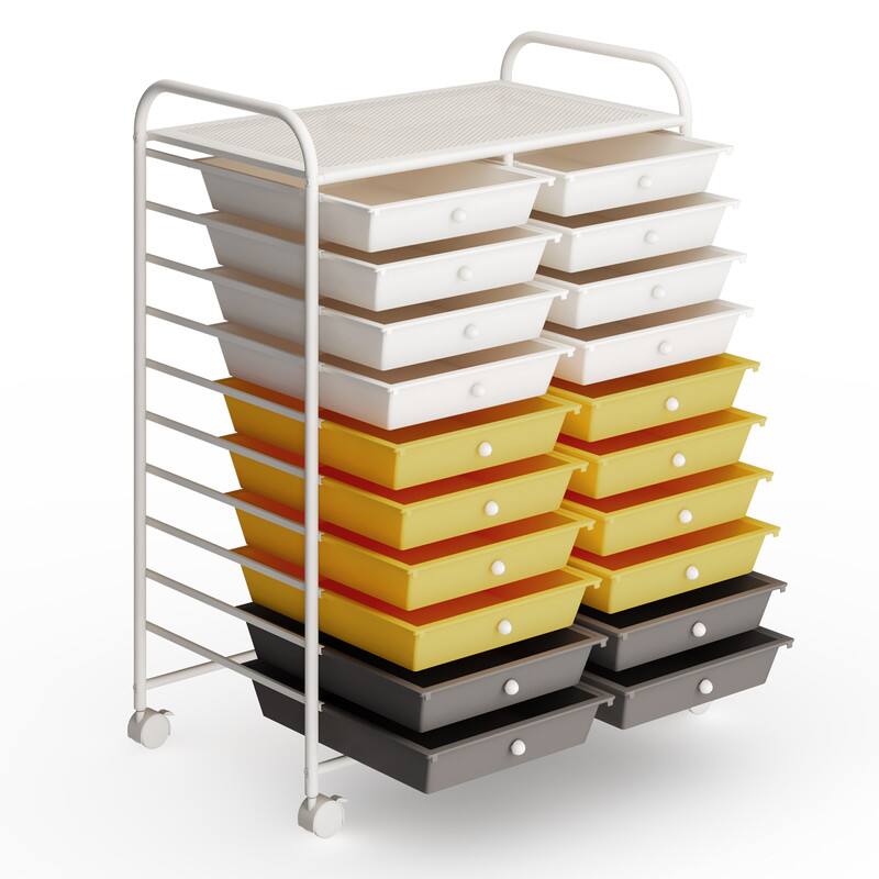 Alt View 4. WELLFOR - 20 Drawer Rolling Storage Cart Organizer,Art & Craft Storage Cart Tools Scrapbook Paper Office School Organizer - Yellow.