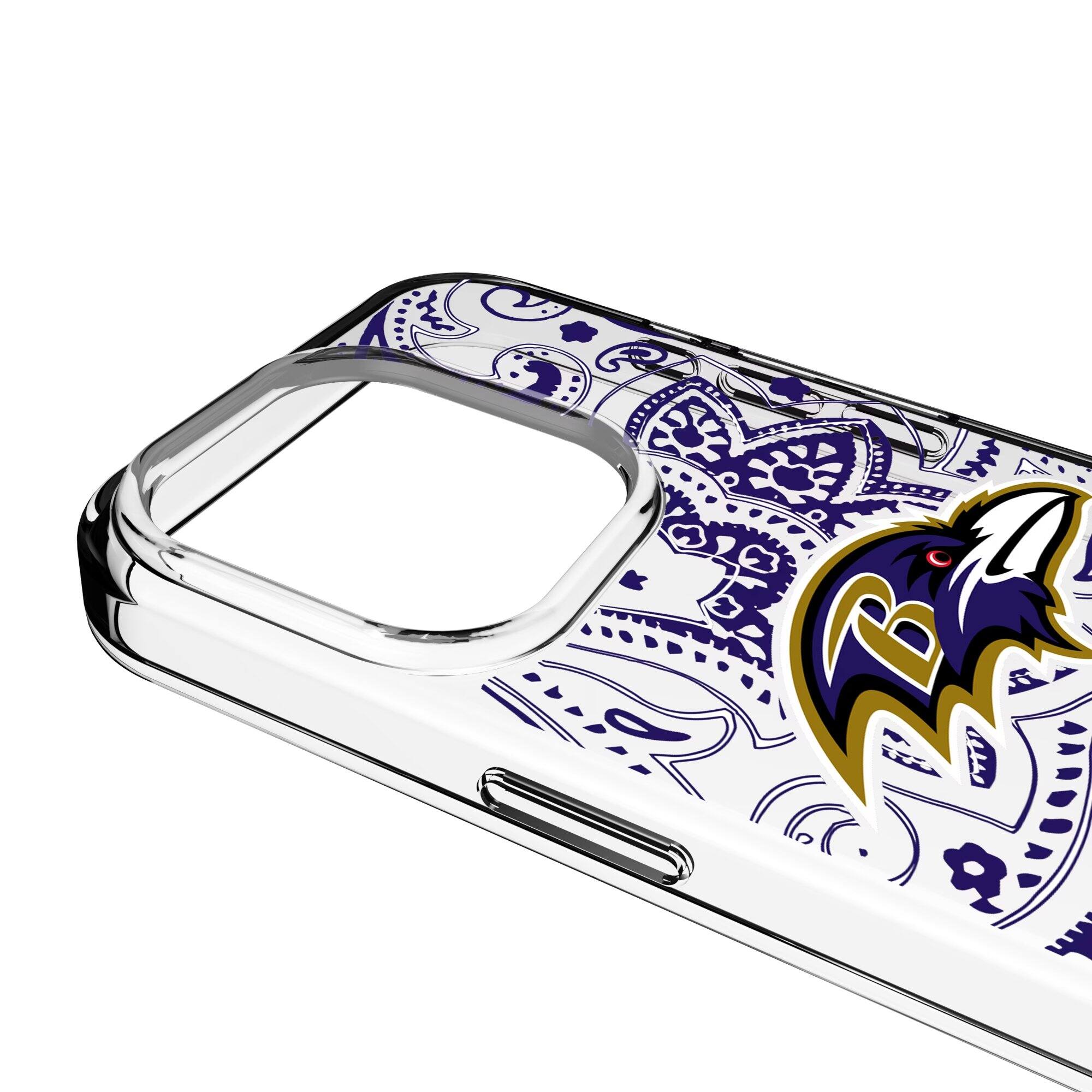 Alt View 2. Keyscaper - Baltimore Ravens iPhone Clear Paisley Design Case - 15 Pro - Multicolor.