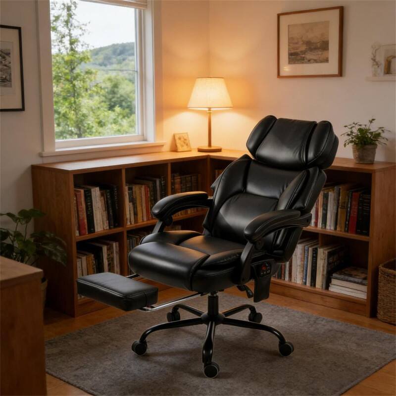 Alt View 1. HTUTWOO - Massage Office Chair with Heat - 6-Point Vibration Reclining Desk Chair, 35° Recline, Footrest,PU Leather,264 lbs - Black.