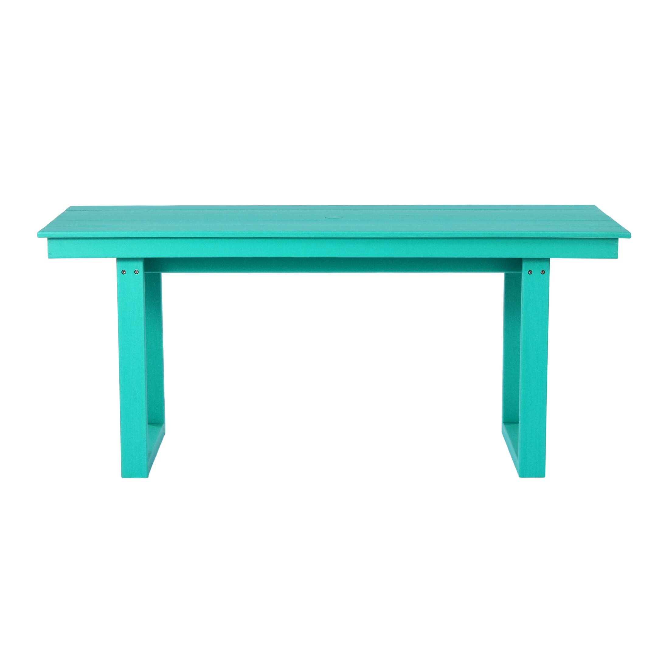 Left. WestinTrends - WestinTrends Paloma 7-Piece Modern HDPE Outdoor Patio Dining Table Set With Umbrella Hole - Turquoise.