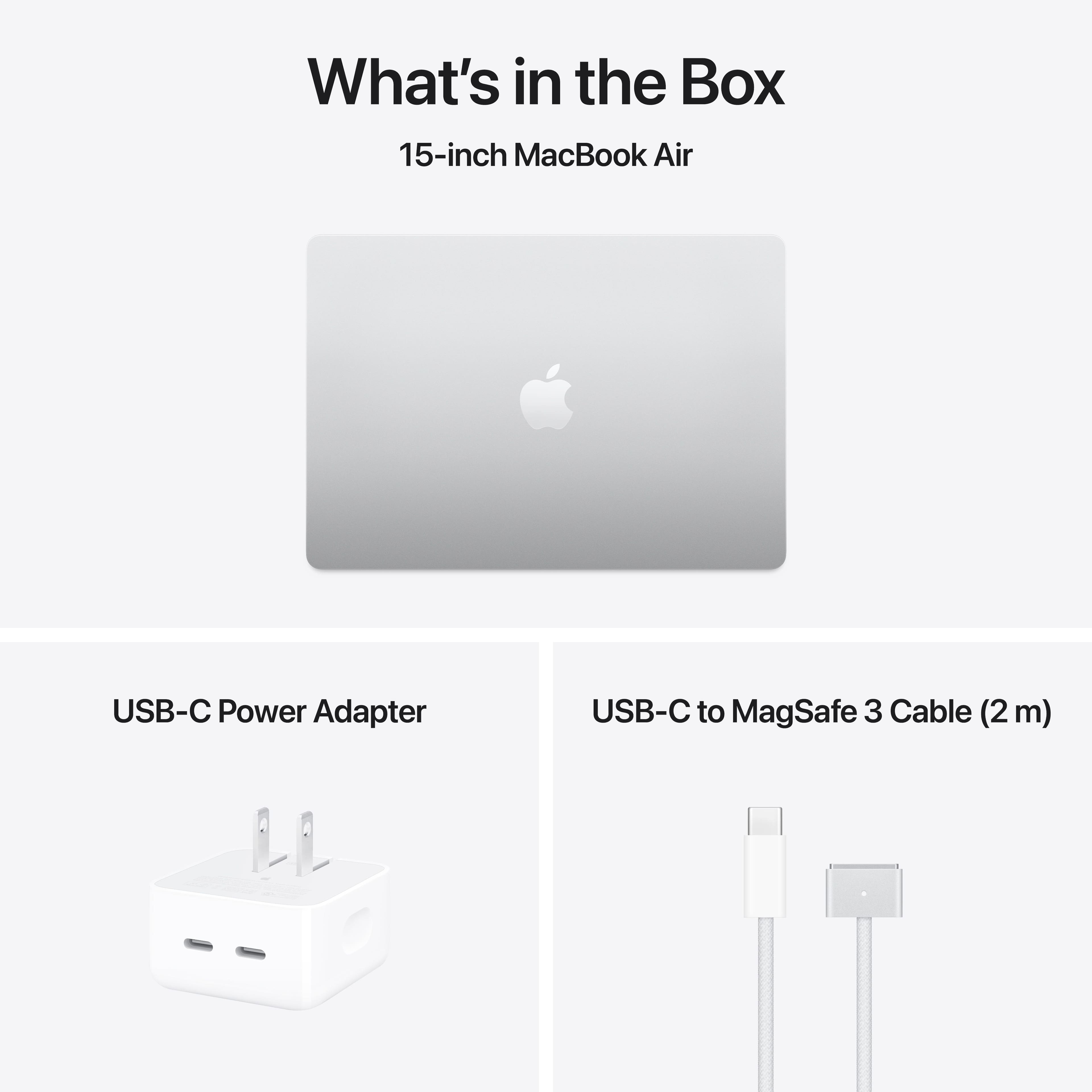 What's in the Box: 15-inch MacBook Air, USB-C Power Adapter, USB-C to MagSafe 3 Cable (2 m)