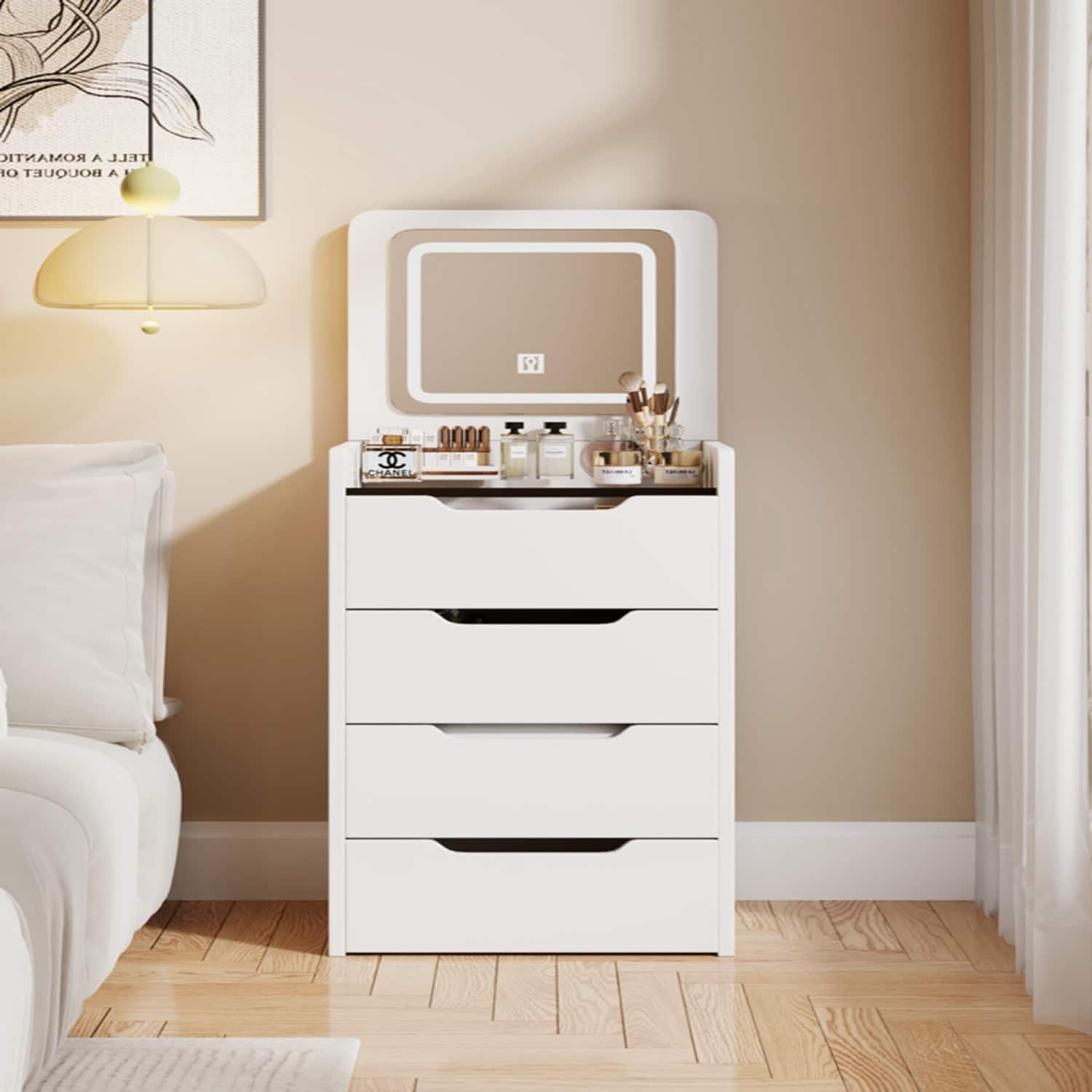 Lirago - 3-in-1 Vanity Desk with Flip Mirror Wood Dresser Table for Bedroom 15.7”D x 18.9”W x 31.5”H - White