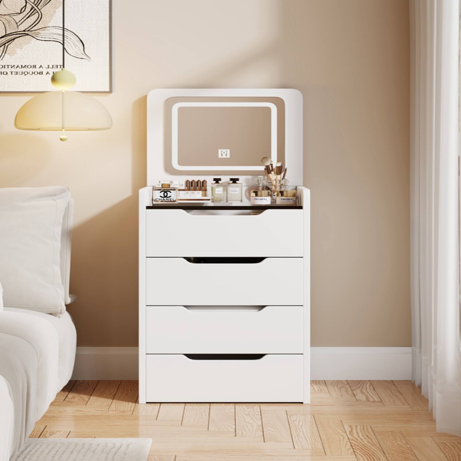 Lirago - 3-in-1 Vanity Desk with Flip Mirror Wood Dresser Table for Bedroom 15.7”D x 18.9”W x 31.5”H - White