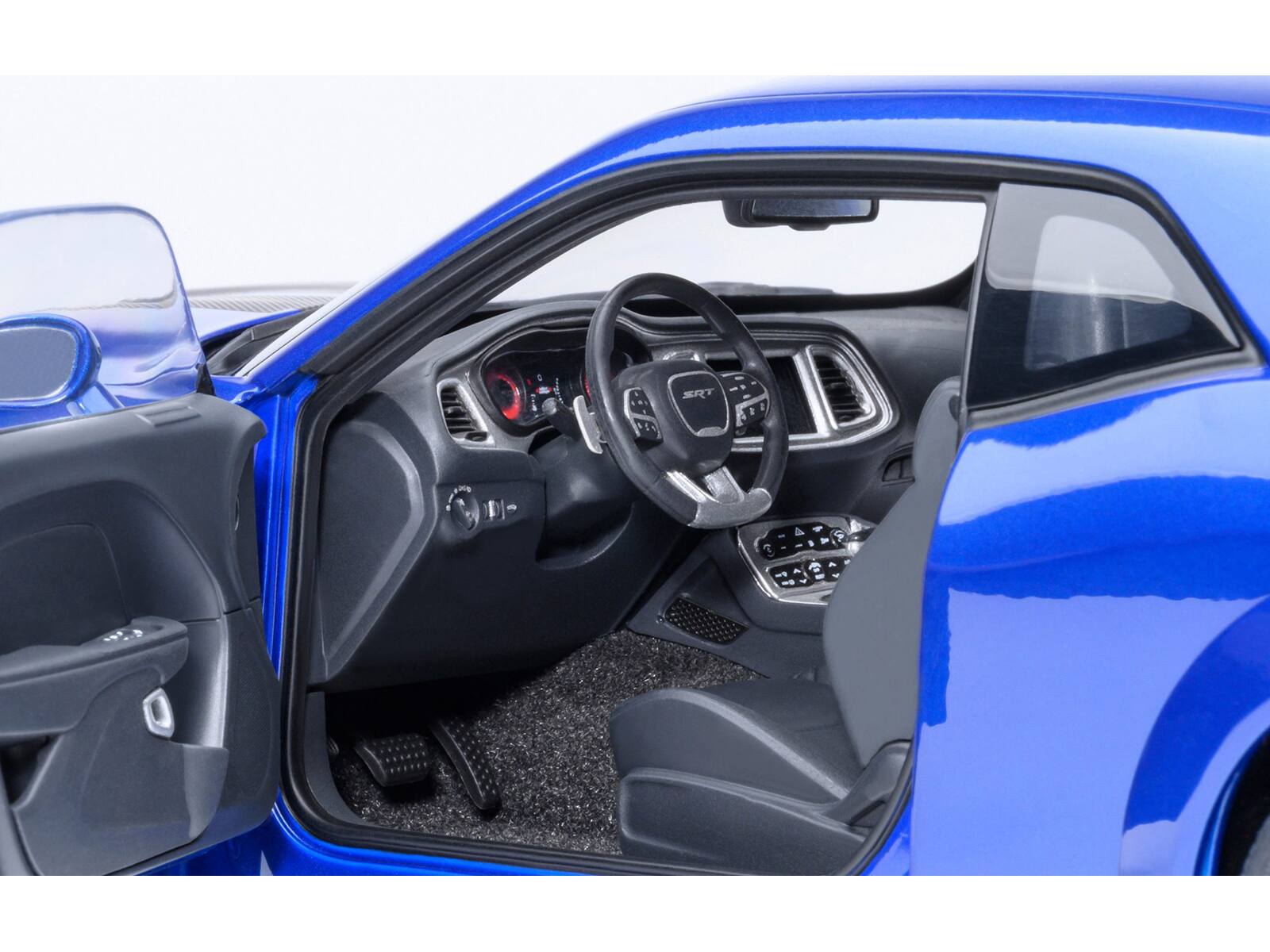 Alt View 3. Autoart - 2022 Dodge Challenger SRT Jailbreak Indigo Blue Metallic with Carbon Stripes 1/18 Model Car by Autoart.